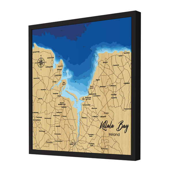 Kilala Bay Map, Ireland - Personalized 3D Wooden Map - Depth Map Wall Art - Nautical Decor for Lake House