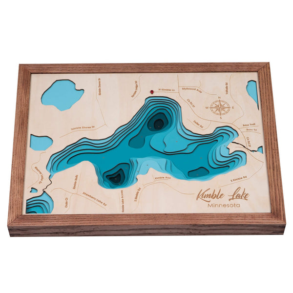 Kimble Lake 3D Wooden Map - Teal – 9 Layers