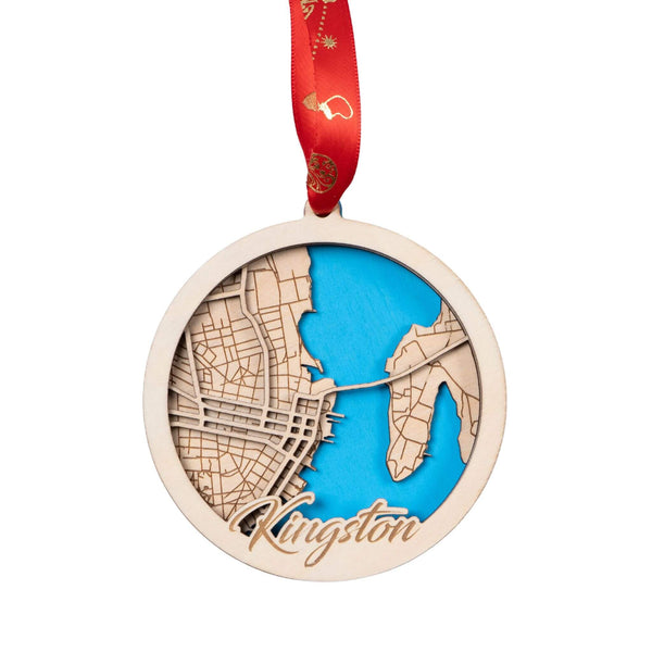 Kingston, Canada 3D Wooden City Map Ornament – 4.5’’x4’’ - Blue