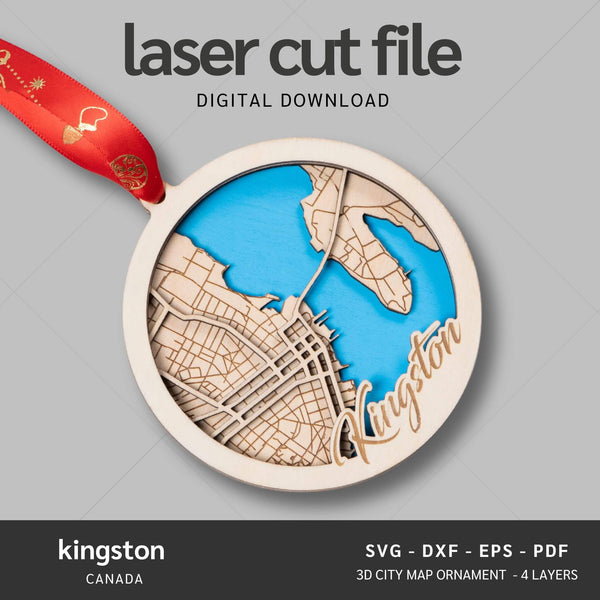 Kingston, Canada City Map Ornaments Files - 4 Layers - Svg/Ai/Dxf/Pdf