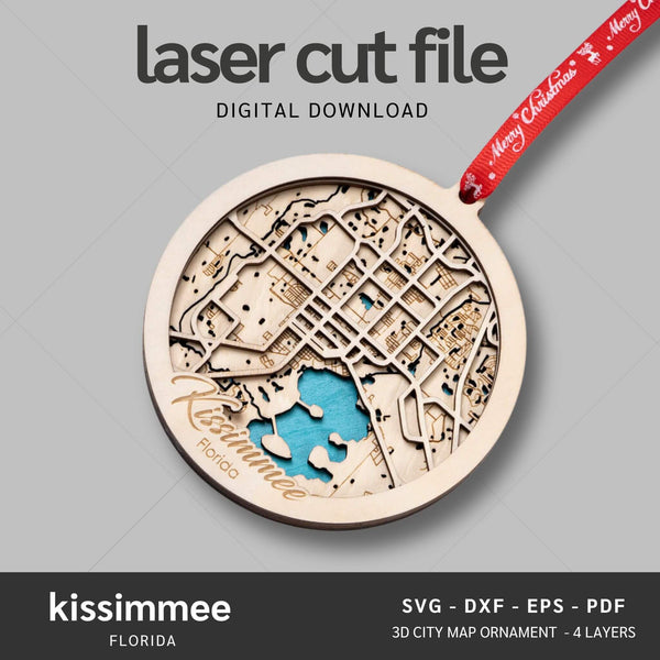 Kissimmee, FL City Map Ornaments Files - 4 Layers - Svg/Ai/Dxf/Pdf