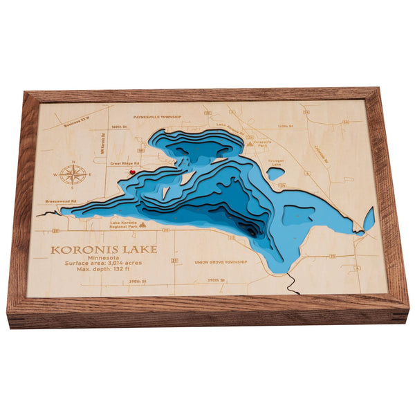 Koronis Lake 3D Wooden Map - Dark Blue – 9 Layers