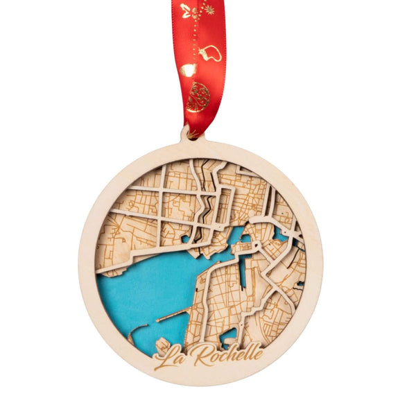 La Rochelle, France 3D Wooden City Map Ornament – 4.5’’x4’’ - Blue