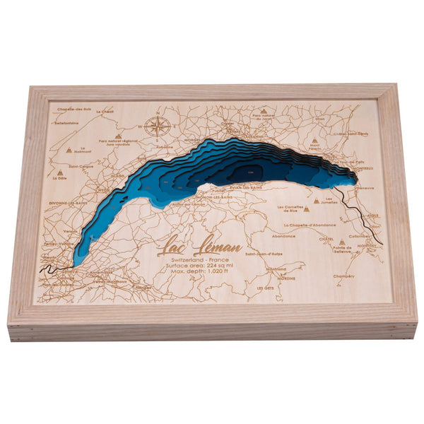 Lac Leman 3D Wooden Map - Dark Blue – 9 Layers