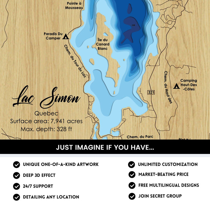 Lac Simon, Quebec Laser Map Files - 9 Layers - Svg/Ai/Dxf/Pdf – Moc Tho LLC