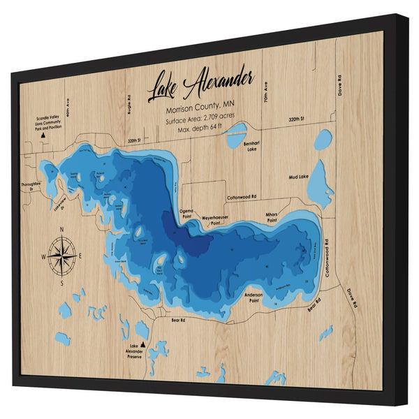 Lake Alexander 3D Wooden Map - Blue – 6 Layers