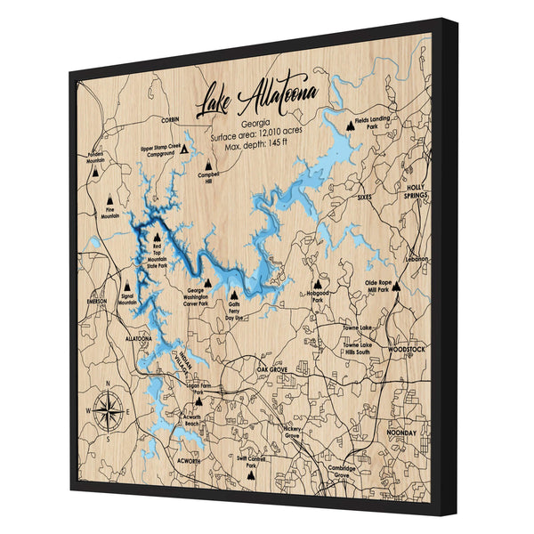 Lake Allatoona Map, Georgia - Personalized 3D Wooden Map - Depth Map Wall Art - Nautical Decor for Lake House