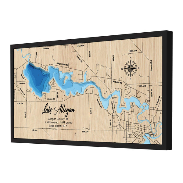 Lake Allegan Map, Michigan - Personalized 3D Wooden Map - Depth Map Wall Art - Nautical Decor for Lake House