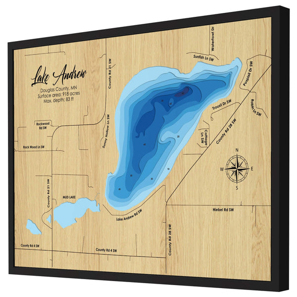 Lake Andrew 3D Wooden Map - Blue – 9 Layers