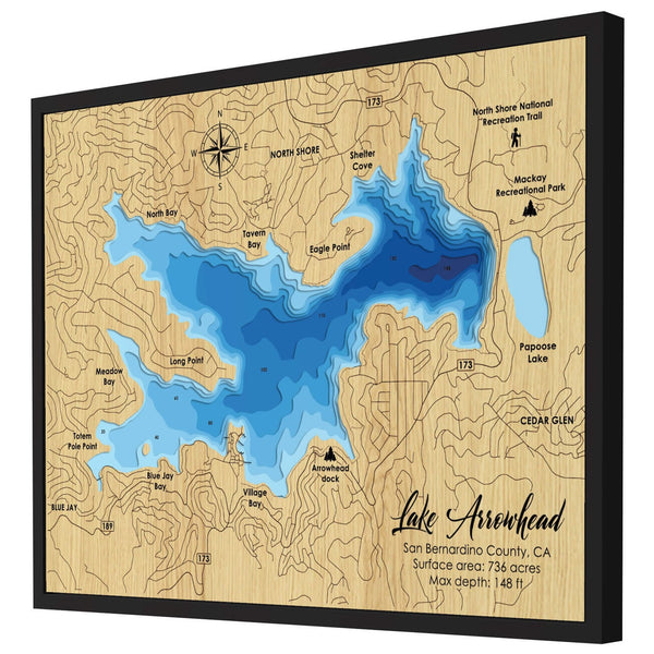 Lake Arrowhead 3D Wooden Map - Blue – 9 Layers