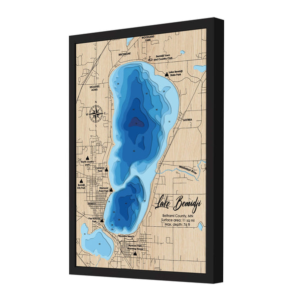 Lake Bemidji Map, Minnesota - Personalized 3D Wooden Map - Depth Map Wall Art - Nautical Decor for Lake House