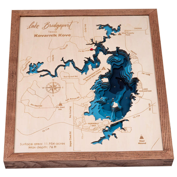 Lake Bridgeport 3D Wooden Map - Dark Blue – 9 Layers