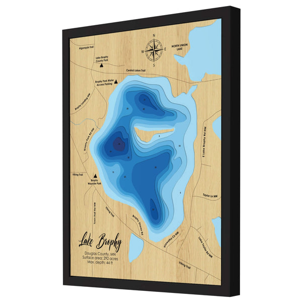 Lake Brophy 3D Wooden Map - Blue – 9 Layers