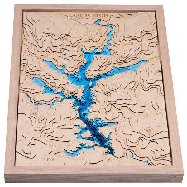 Lake Burton 3D Wooden Map - Blue - 9 Layers