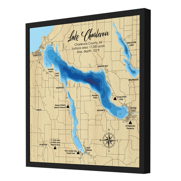 Lake Charlevoix Map, Michigan - Personalized 3D Wood Map - Depth Map Wall Art - Nautical Decor for Lake House