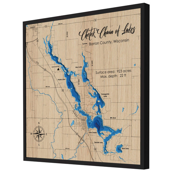 Lake Chetek 3D Wooden Map - Blue – 7 Layers