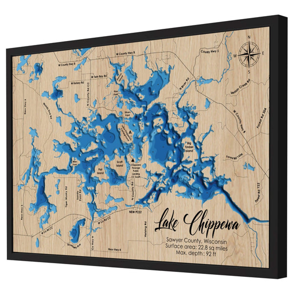 Lake Chippewa 3D Wooden Map - Blue – 7 Layers