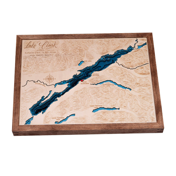 Lake Clark 3D Wooden Map - Dark Blue - 9 Layers