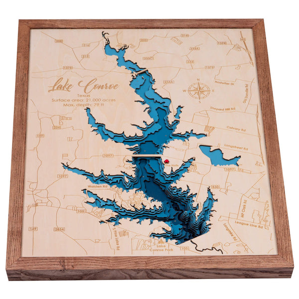 Lake Conroe 3D Wooden Map - Dark Blue - 9 Layers