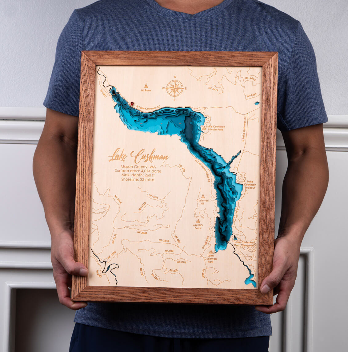 Lake Cushman, Washington 3D Wooden Map - Teal - 9 Layers – Moc Tho LLC