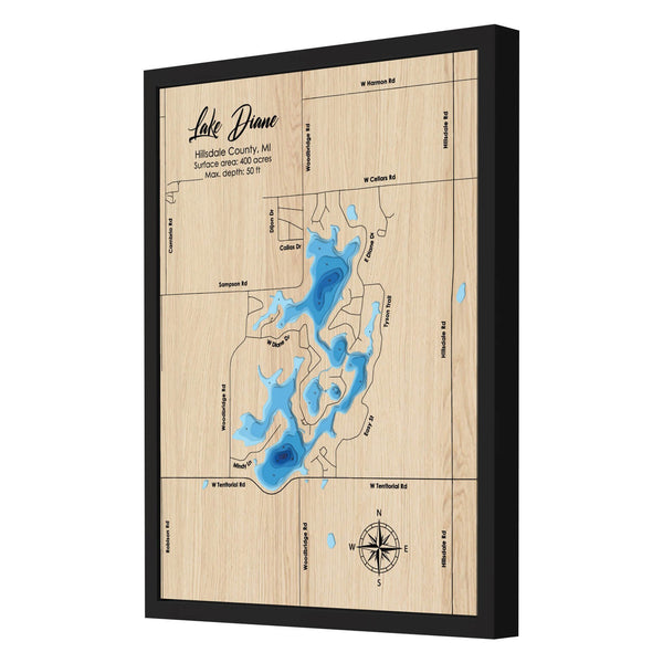 Lake Diane Map, Michigan - Personalized 3D Wooden Map - Depth Map Wall Art - Nautical Decor for Lake House