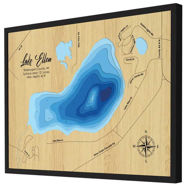 Lake Ellen 3D Wooden Map - Blue – 9 Layers