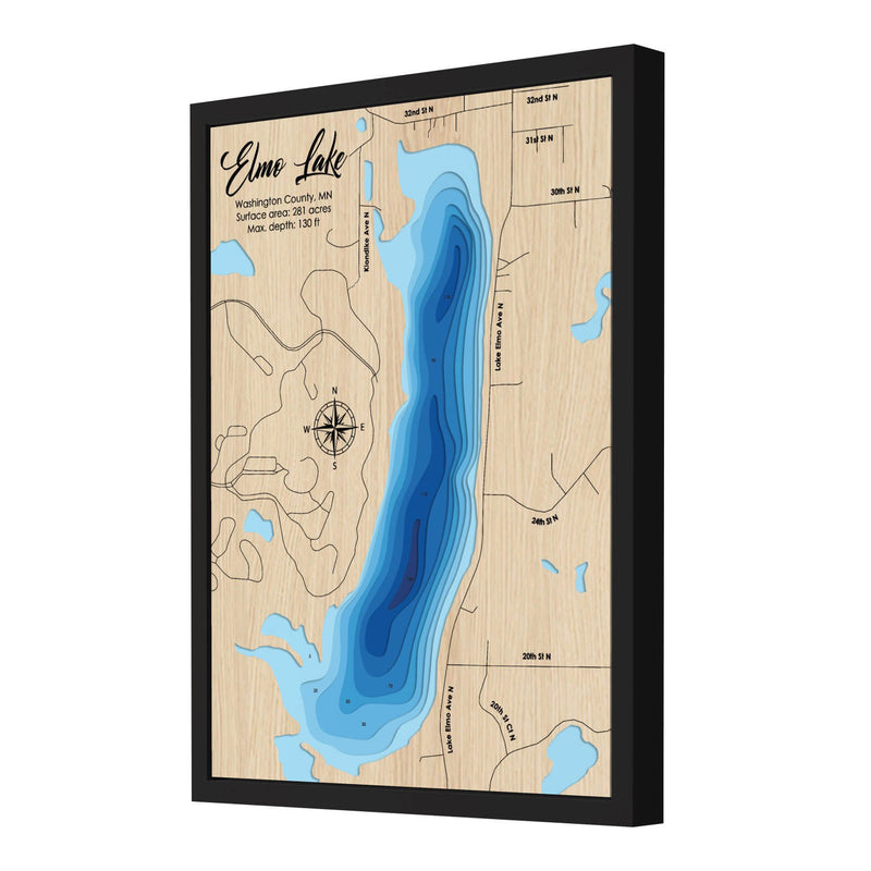 Lake Elmo personalized 3D depth wooden map with deep effect
