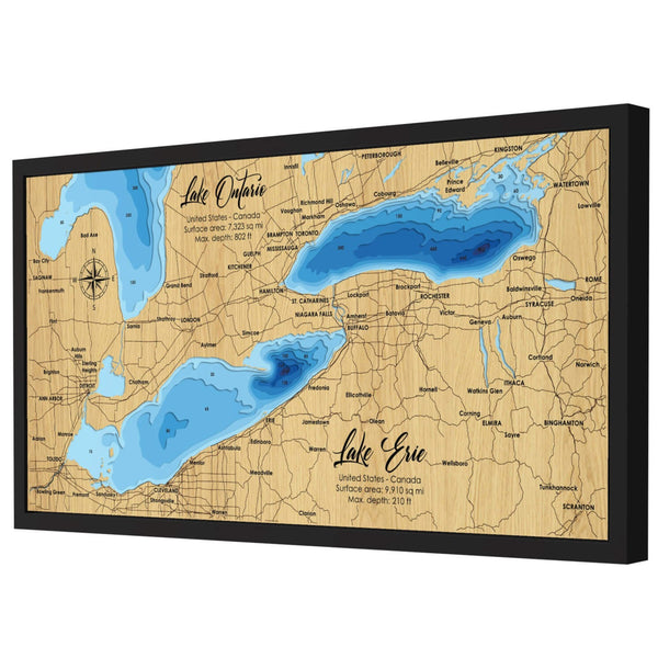 Lake Erie and Lake Ontario 3D Wooden Map - Blue – 9 Layers