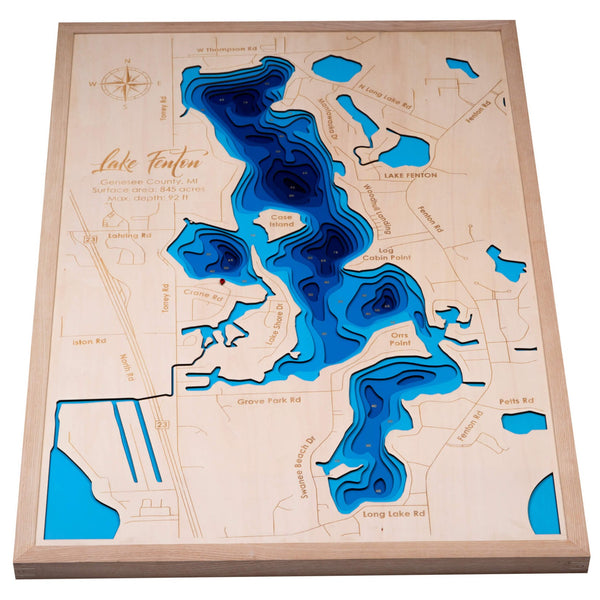 Lake Fenton 3D Wooden Map - Blue - 9 Layers