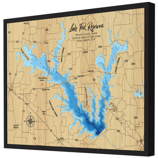 Lake Fork Reservoir 3D Wooden Map - Blue – 9 Layers