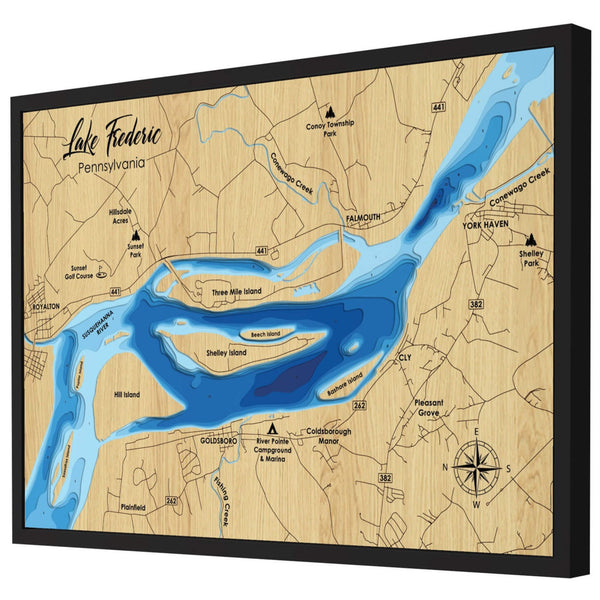 Lake Frederic 3D Wooden Map - Blue – 9 Layers