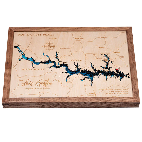 Lake Gaston 3D Wooden Map - Dark Blue - 7 Layers