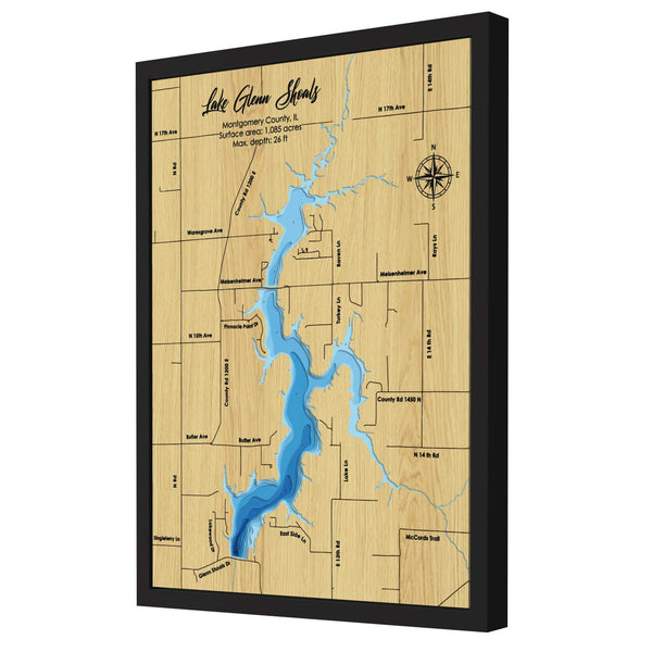 Lake Glenn Shoals Map, Illinois - Personalized Wood Map - Depth Map Wall Art - Nautical Decor for Lake House