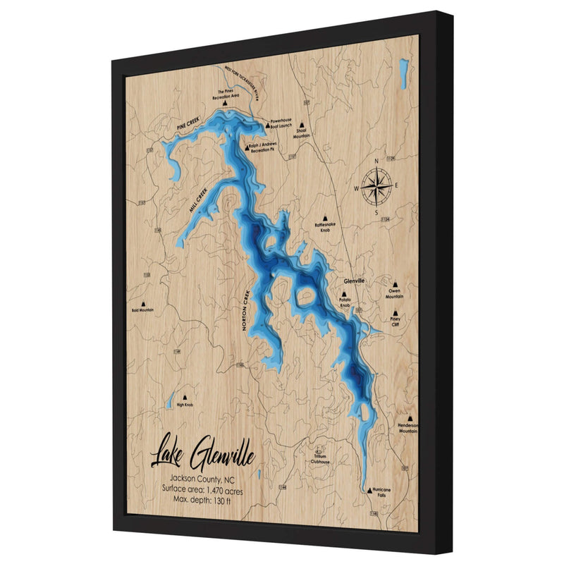 3D Wooden Lake Glenville Map Wall Art showcasing detailed topography, a unique piece by Moc Tho