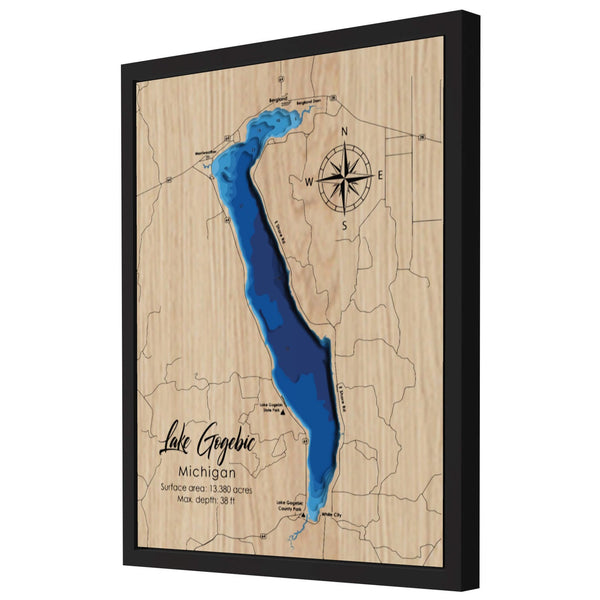 Lake Gogebic 3D Wooden Map - Blue – 10 Layers