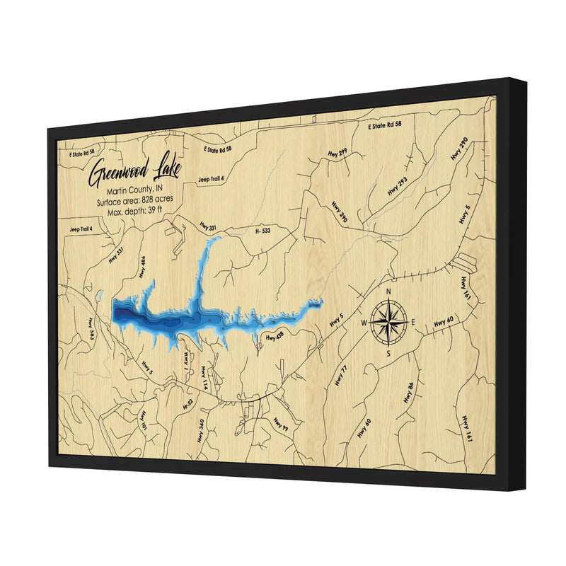 Lake Greenwood personalized 3D depth wooden map with deep effect