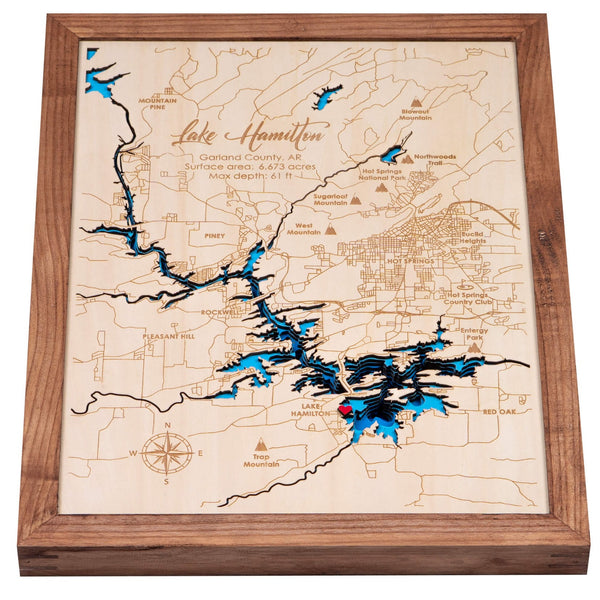 Lake Hamilton 3D Wooden Map - Blue – 9 Layers