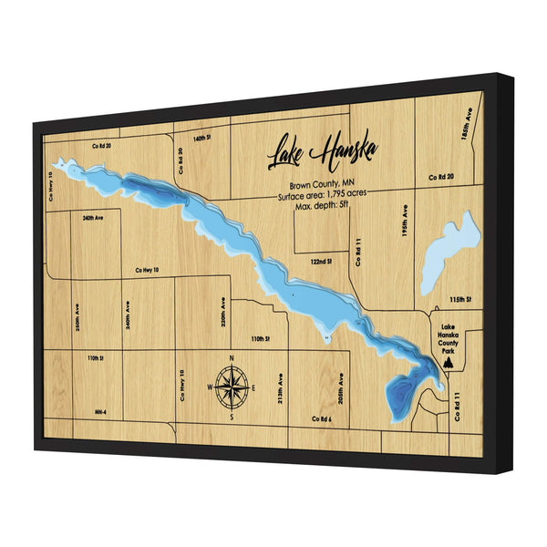 Lake Hanska Map, Minnesota - Personalized 3D Wooden Map - Depth Map Wall Art - Nautical Decor for Lake House