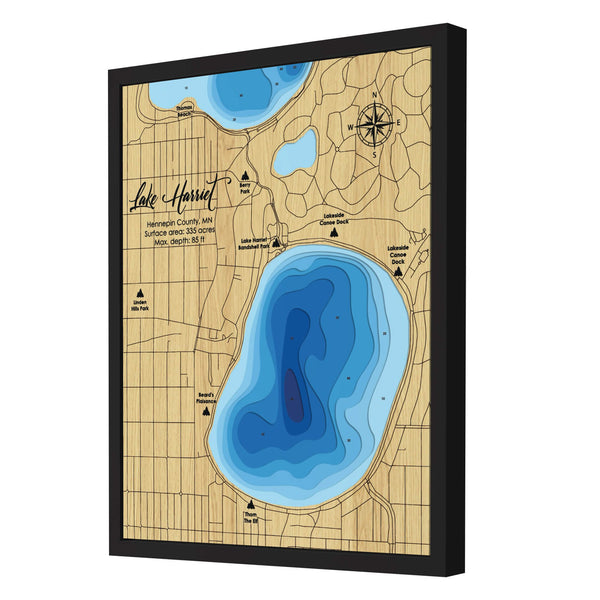 Lake Harriet Map, Minnesota - Personalized 3D Wooden Map - Depth Map Wall Art - Nautical Decor for Lake House