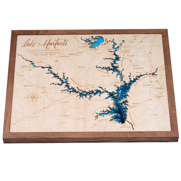 Lake Hartwell 3D Wooden Map - Blue - 8 Layers