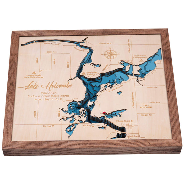 Lake Holcombe 3D Wooden Map - Dark Blue - 9 Layers