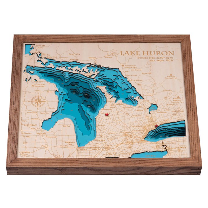 Lake Huron 3D wooden map