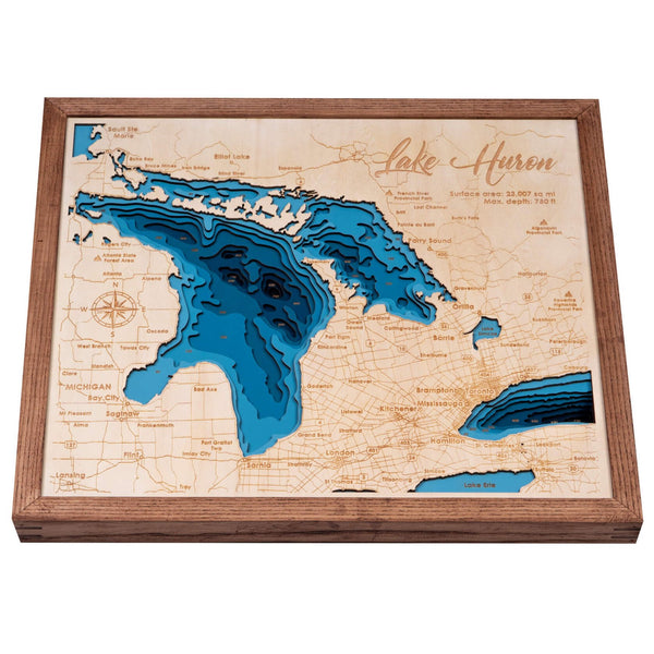 Lake Huron 3D Wooden Map - Dark Blue – 9 Layers