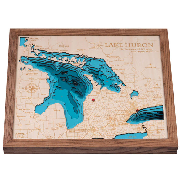 Lake Huron 3D Wooden Map - Teal – 9 Layers