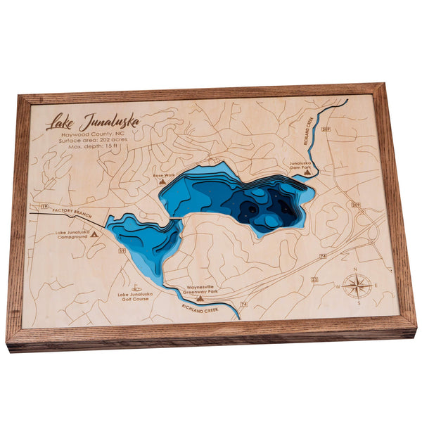 Lake Junaluska 3D Wooden Map - Dark Blue - 9 Layers