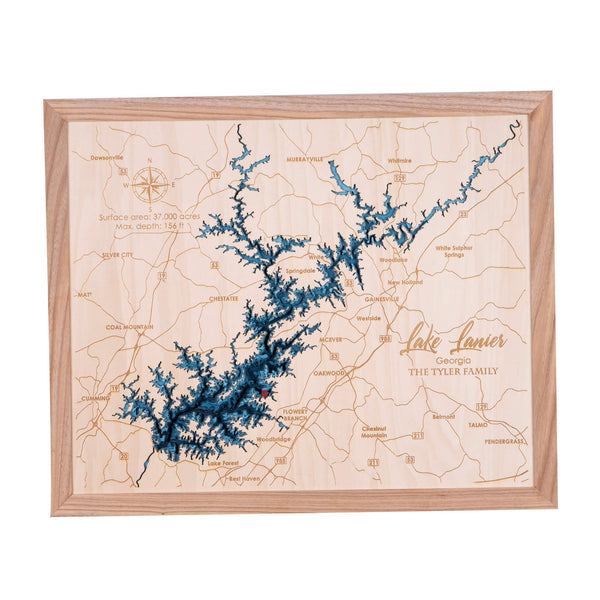 Lake Lanier 3D Wooden Map - Dark Blue - 7 Layers