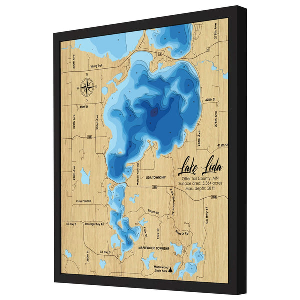 Lake Lida 3D Wooden Map - Blue – 9 Layers