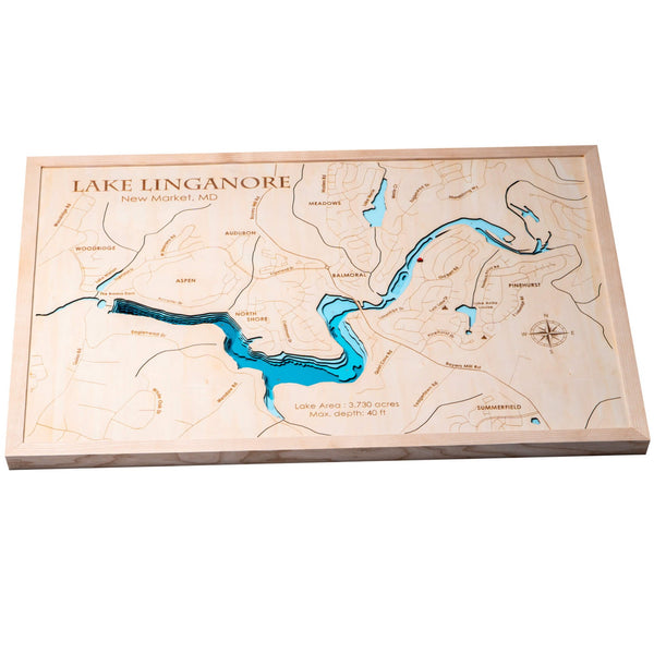 Lake Linganore 3D Wooden Map - Blue - 8 Layers