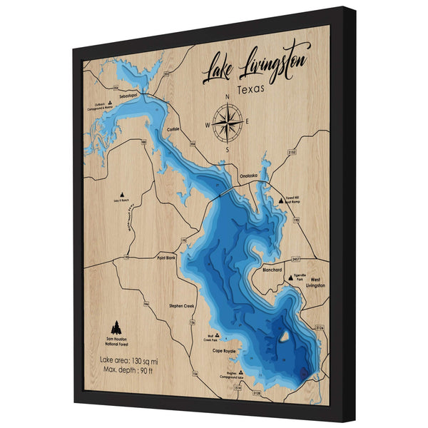 Lake Livingston 3D Wooden Map - Blue – 8 Layers