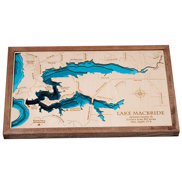 Lake Macbride 3D Wooden Map - Teal - 9 Layers